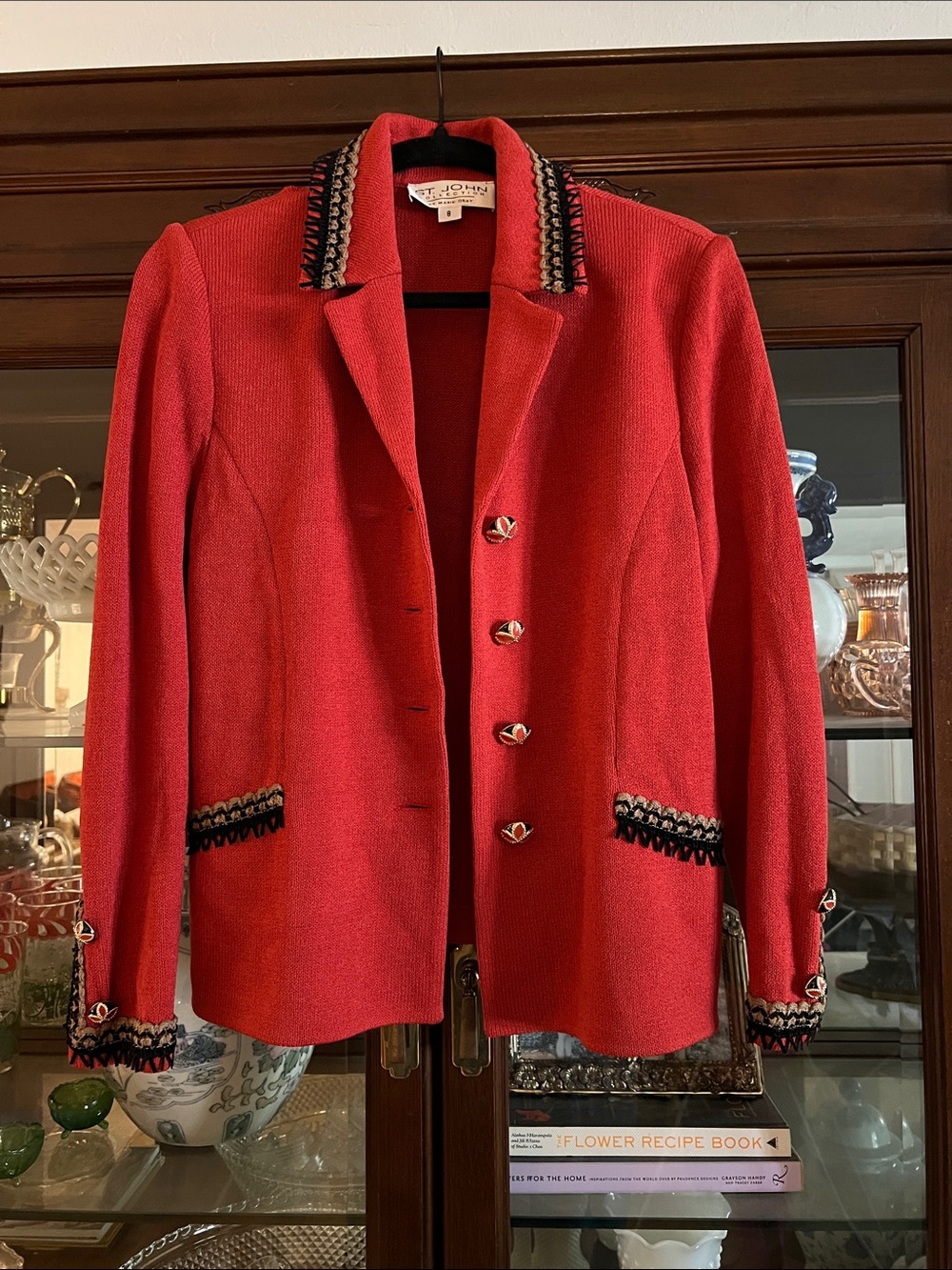 St. John Red Knit Blazer with Trimmed Accents